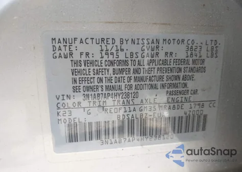 2017 Nissan Sentra S from USA, damaged, VIN 3N1AB7AP4HY238120